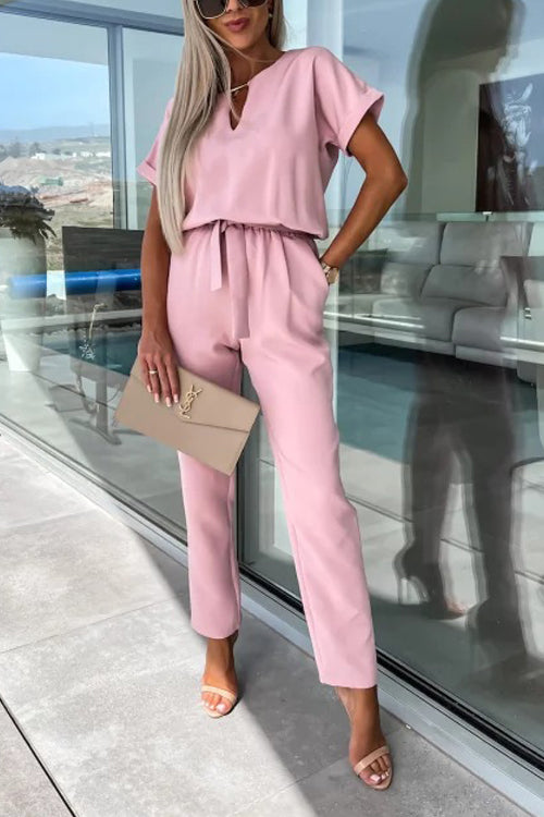 Levoire | Combinaison Élégante À Trou Clé Avec Ceinture Pour Femmes Rose clair