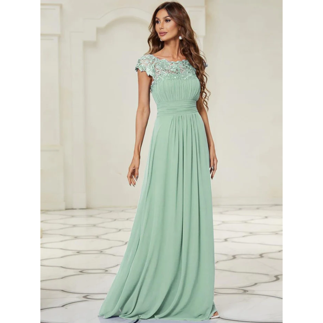 Levoire | Robe D'Invité De Mariage Élégante À Manches Courtes - Maxi Vert Menthe S