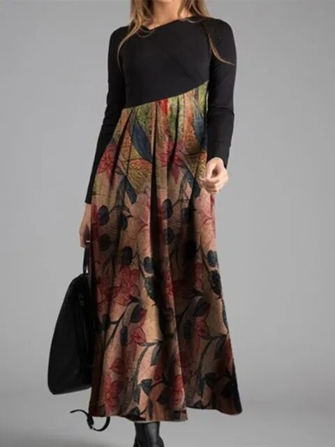 Levoire | Robe Rétro Élégante À Motifs Avec Décolleté En V Plaque de fleurs rouges