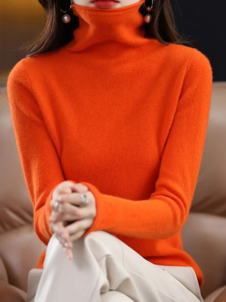 Levoire | Chemise à col pour femmes Pull élégant, doux et chaud Orange