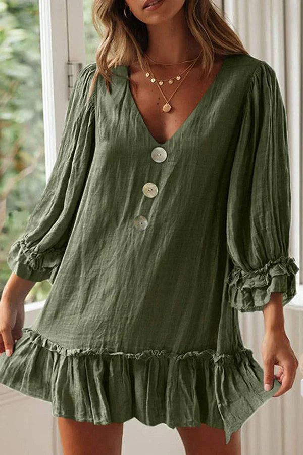 Levoire | Robes à encolure en V et patchwork uni, simplicité à la mode Vert Armée