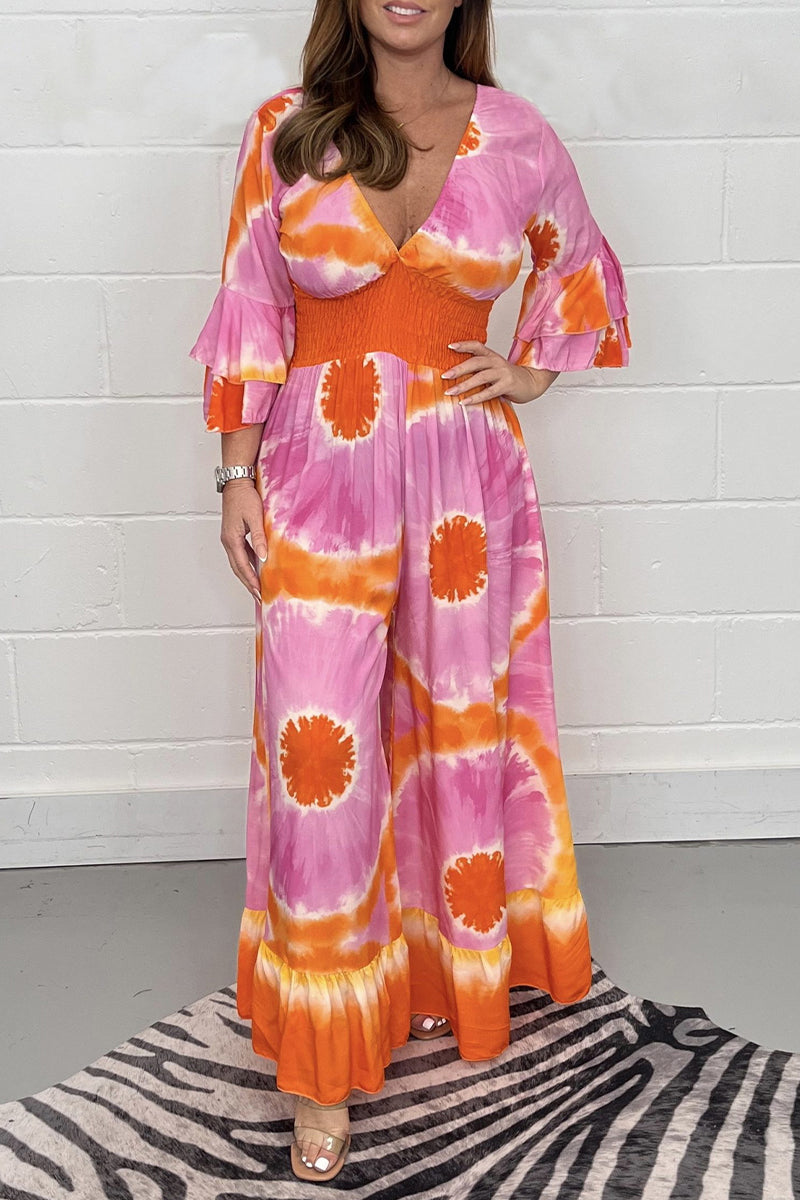 Levoire | Détente Collège Impression Patchwork Encolure Décontractée Salopettes Mandarine rouge