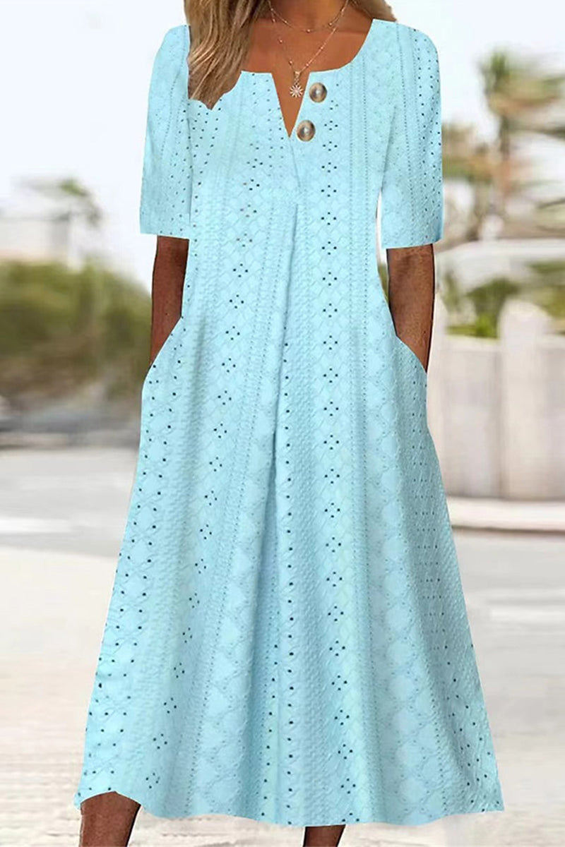 Levoire | Robe Aline Unicolore Décontractée Avec Boutons Col En V Vert