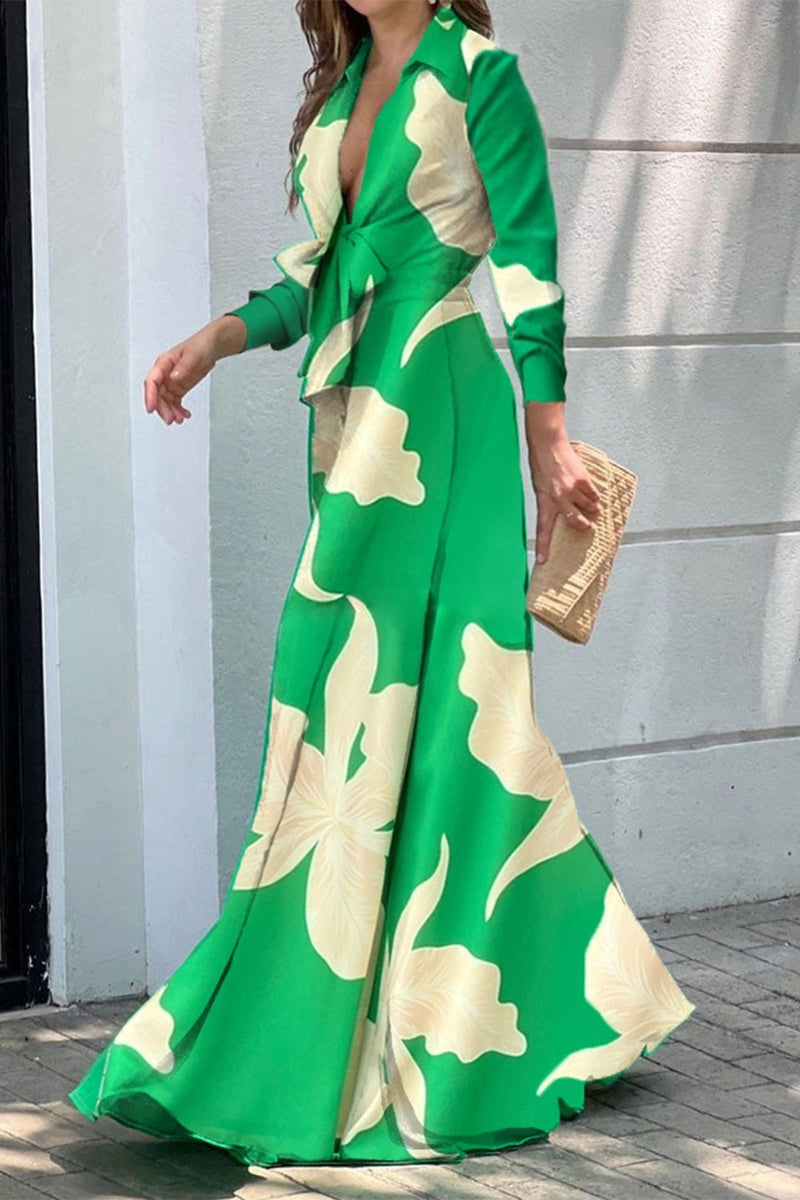 Levoire | Élégance Urbaine Combi-Pantalon Uni À Encolure En V Regular Vert Jaune