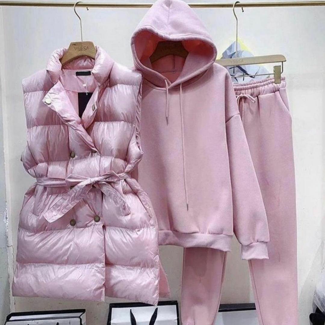 Levoire | Veste Mi-Longue À Manches Longues Sweat À Capuche Grand Ensemble Trois Pièces Rosa