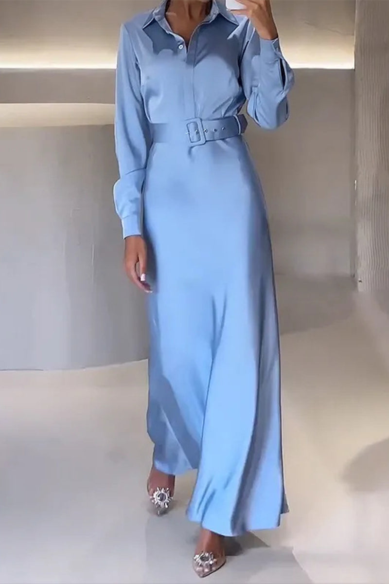 Levoire | Élégante Robe Chemise Unie Avec Ceinture Et Col Rabattu Vêtements