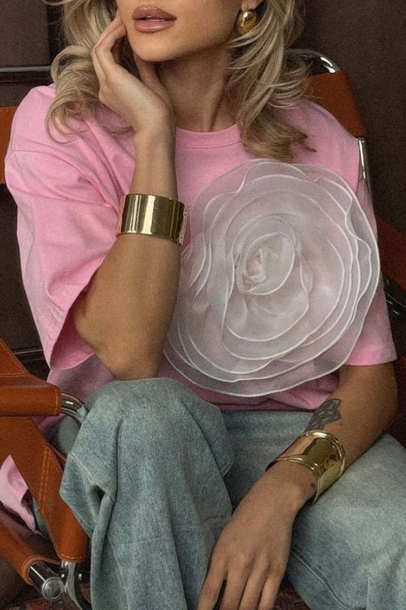 Levoire | T-Shirts Décontractés Doux Unis À Col Rond Rosa