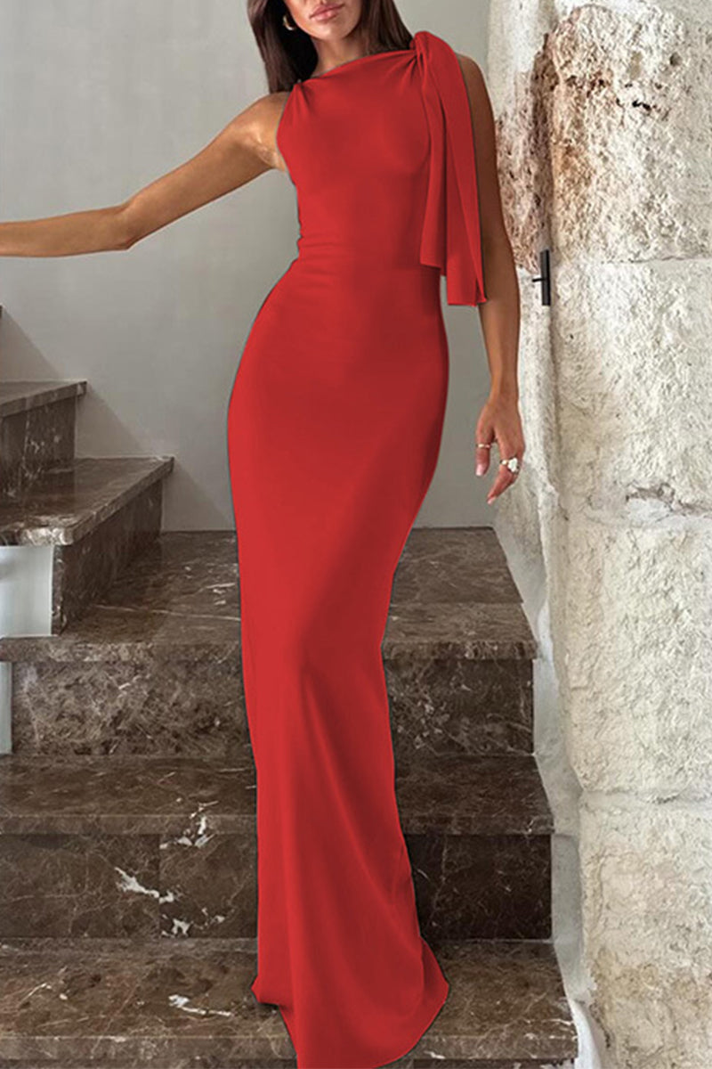 Levoire | Robe Jupe Chic Élégante Unicolore Col En Biais Rot