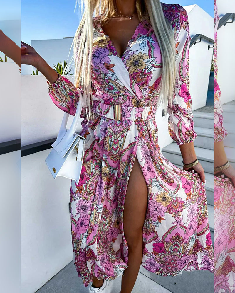 Levoire | Robe imprimée avec fente et décolleté en V