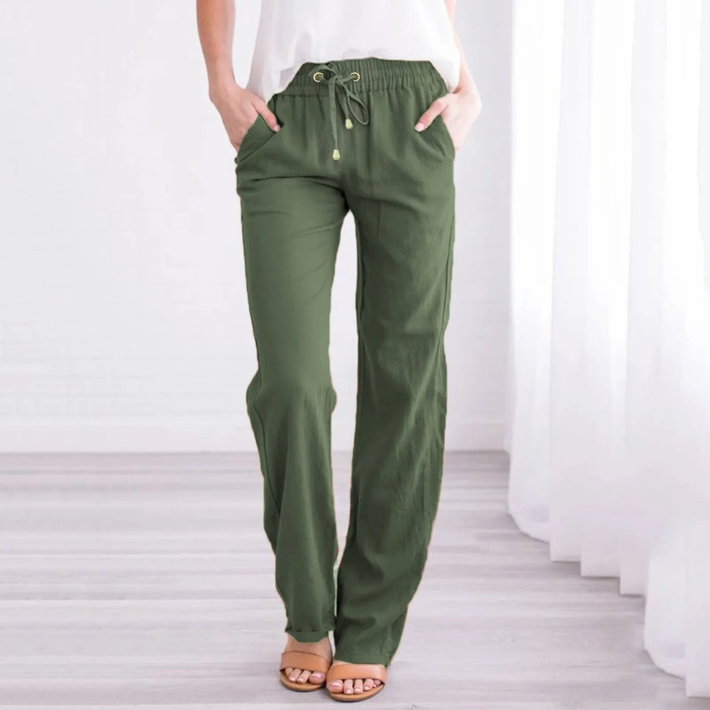 Levoire | Lette Pants With Elastic Waistband, Drawstring And Pockets Vert