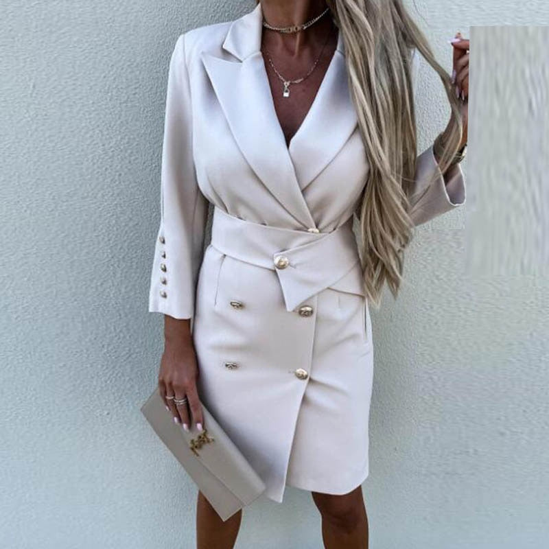 Levoire | Robe Blazer Tendance Femme Avec Double Boutonnage Vêtements Décontractés Pour Femmes Beige