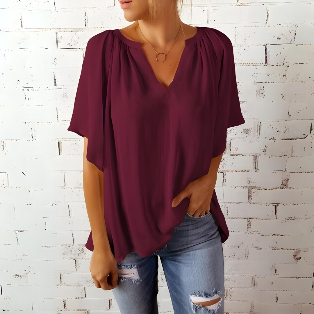Levoire | Blouse Élégante Avec Col En V Et Manches Courtes Rot