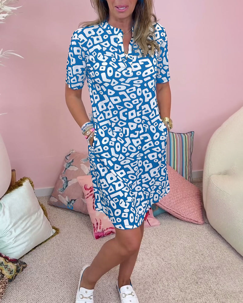 Levoire | Robe Imprimé Décolleté Poches Bleu