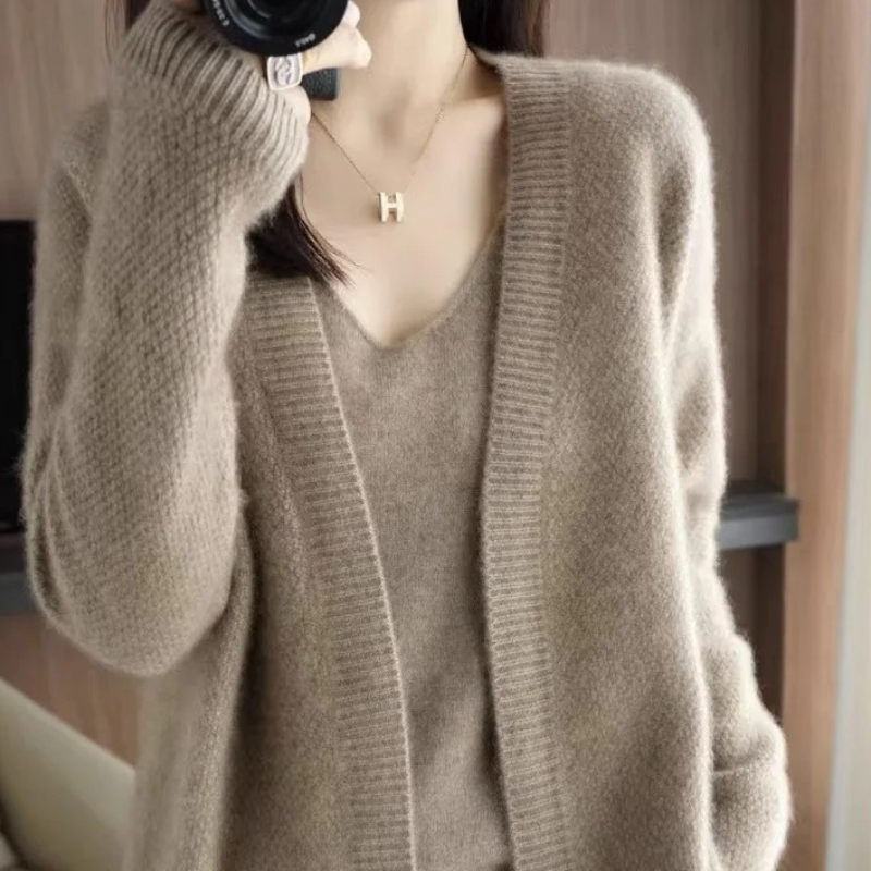 Levoire | Gilet Femme Ouvert Doux en Maille Superposé Braun