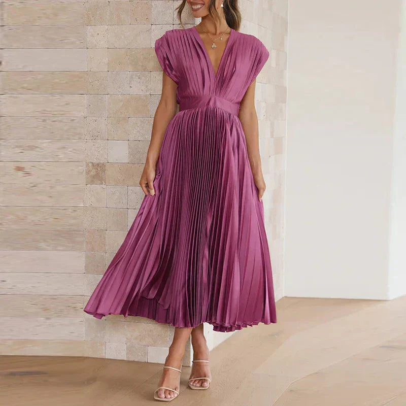 Levoire | Robe Midi Plissée À Décolleté En V Lilas