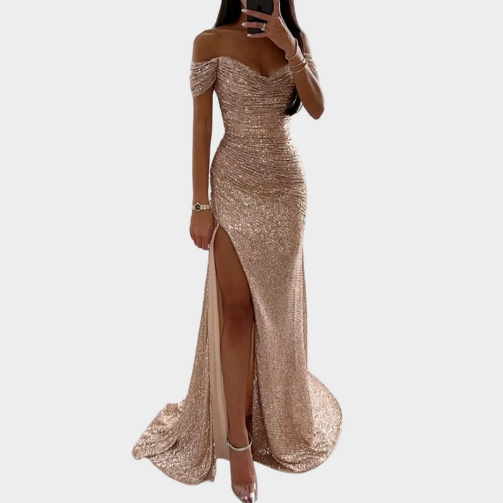 Levoire | Robe de soirée élégante longue pour femmes avec fente Champagne