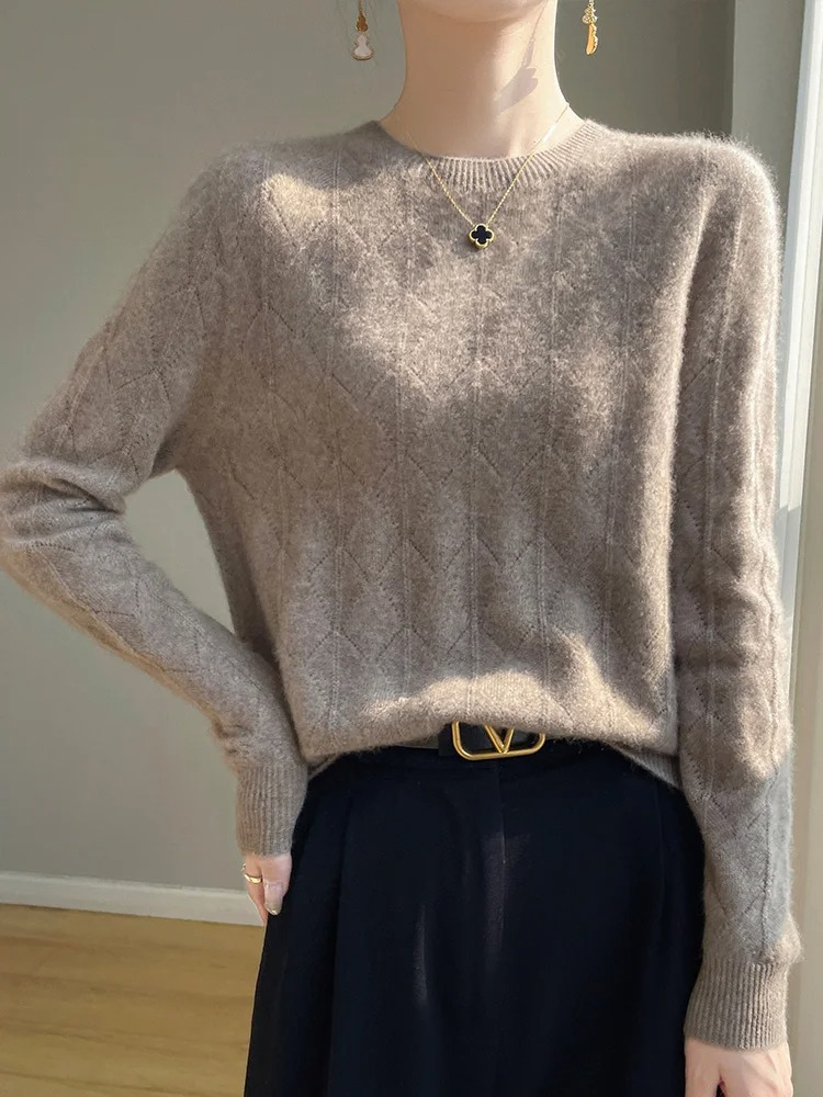 Levoire | Kashmir pull-over Femme Motif de Tricot, Doux & Élégant Design Braun