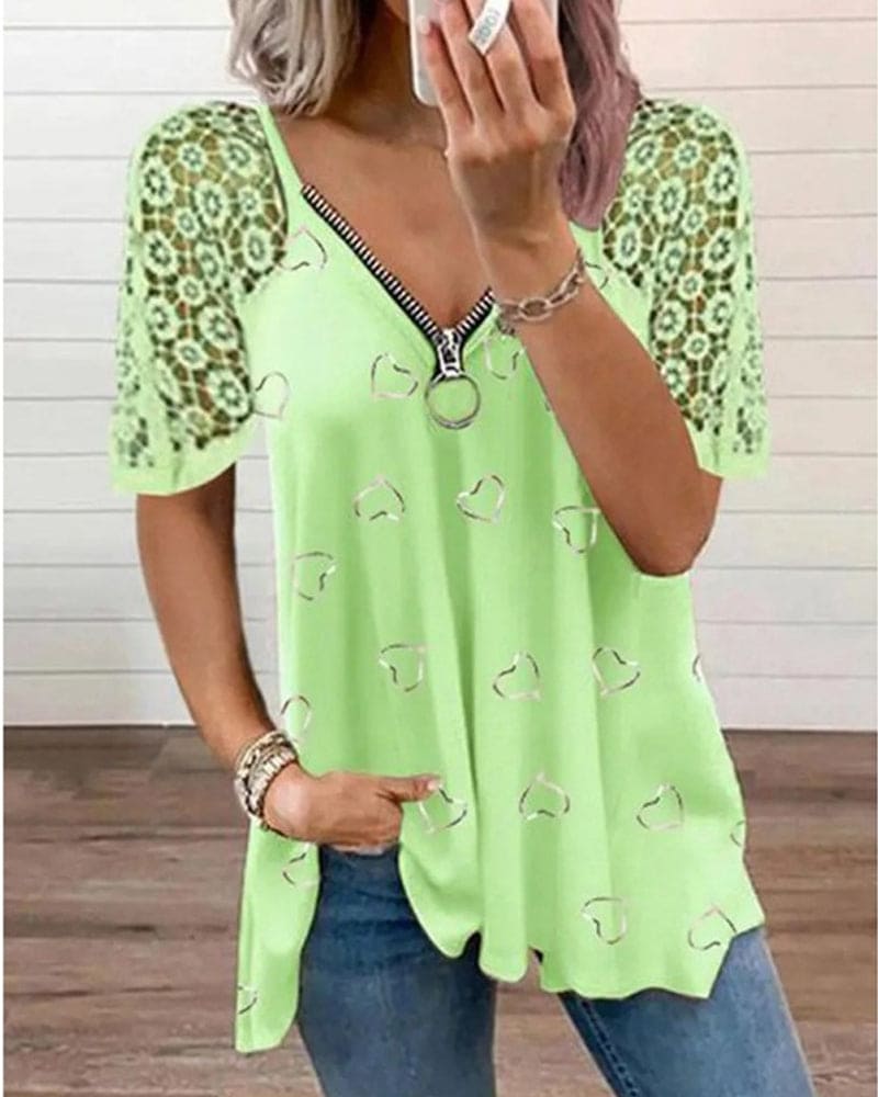 Levoire | Blouse Avec Cœurs Et Manches En Dentelle Avec Fermeture Éclair Légumes