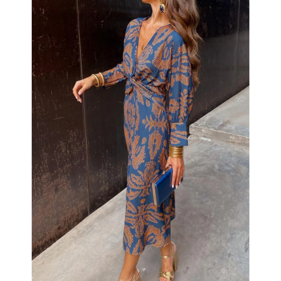 Levoire | Robe maxi élégante avec décolleté en V pour femmes Bleu