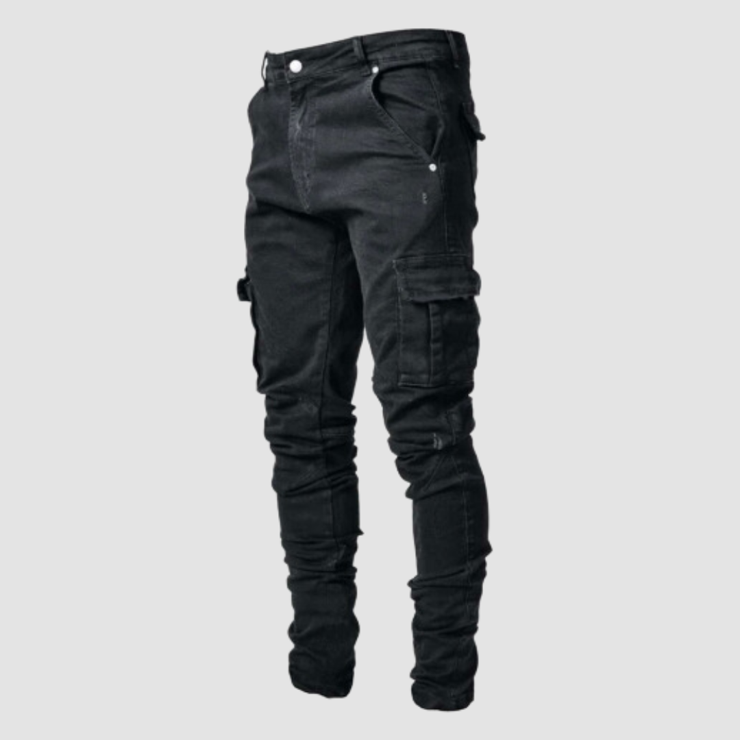 Levoire | Pantalon Cargo En Jean Slim Fit Confortable Avec De Nombreuses Poches Noir