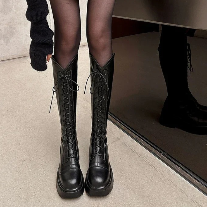 Levoire | Bottes hautes pour femmes avec lacets et semelle durable Noir