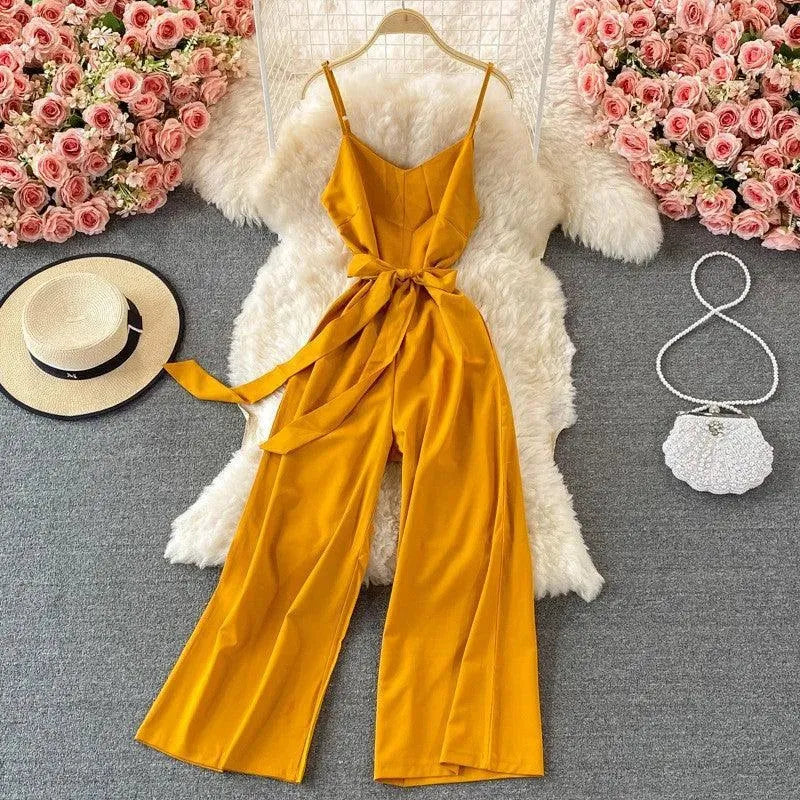 Levoire | Combinaison décontractée unie avec bretelles Taille moyenne Jaune