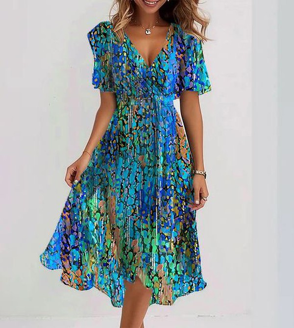 Levoire | Robe midi bleue à manches courtes Bleu