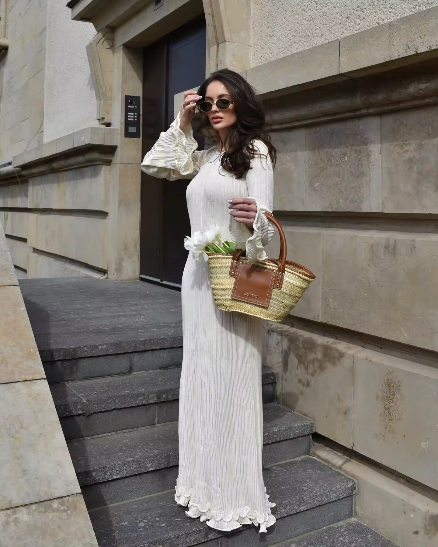 Levoire | Robe Maxi Plissée Élegante Blanche