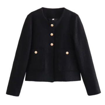 Levoire | Femmes Veste Élégante Avec Col Rond Veste Femme Tendance Noir