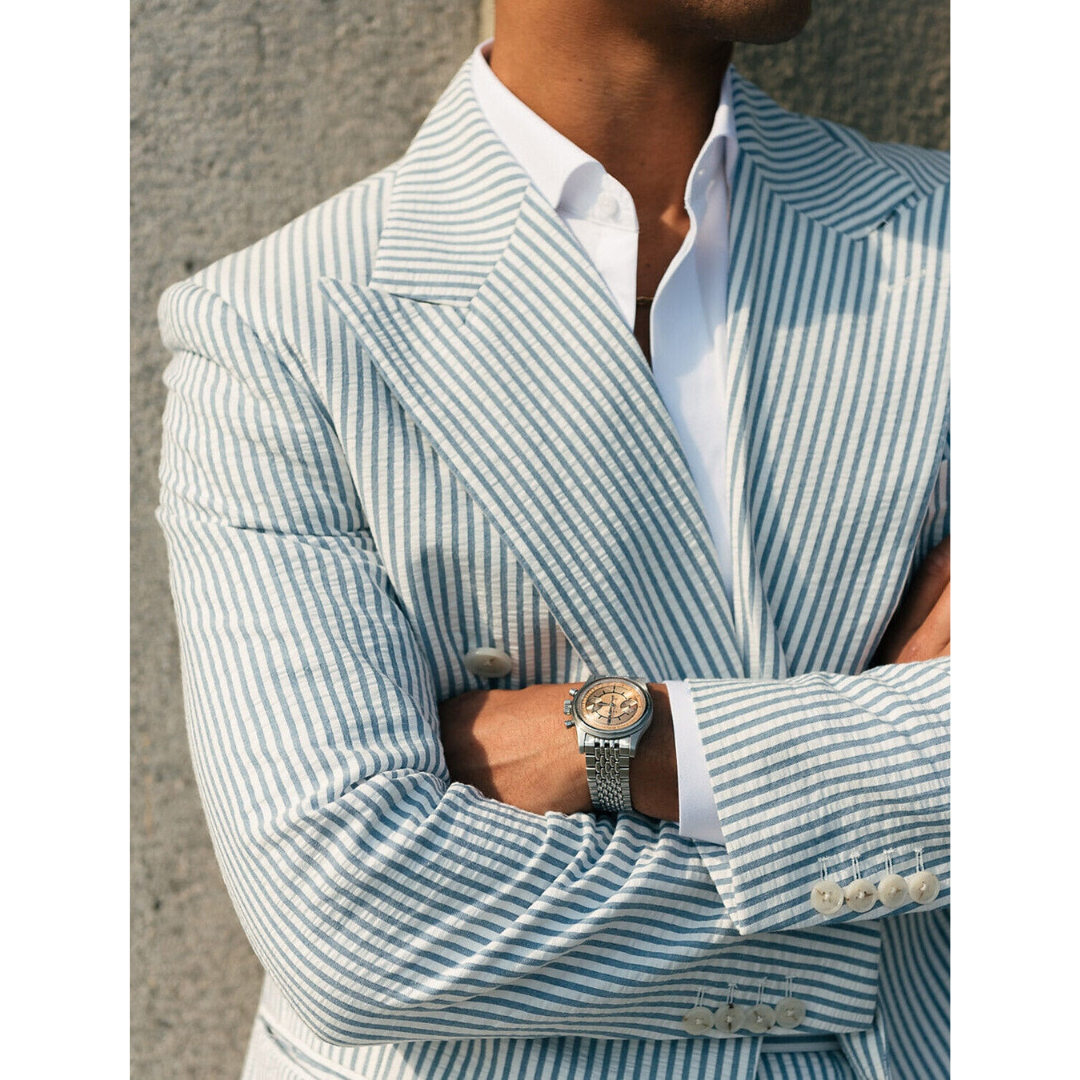 Levoire | Costume D'Invité De Mariage À Rayures Pour - Hommes - Double Boutonnage Bleu