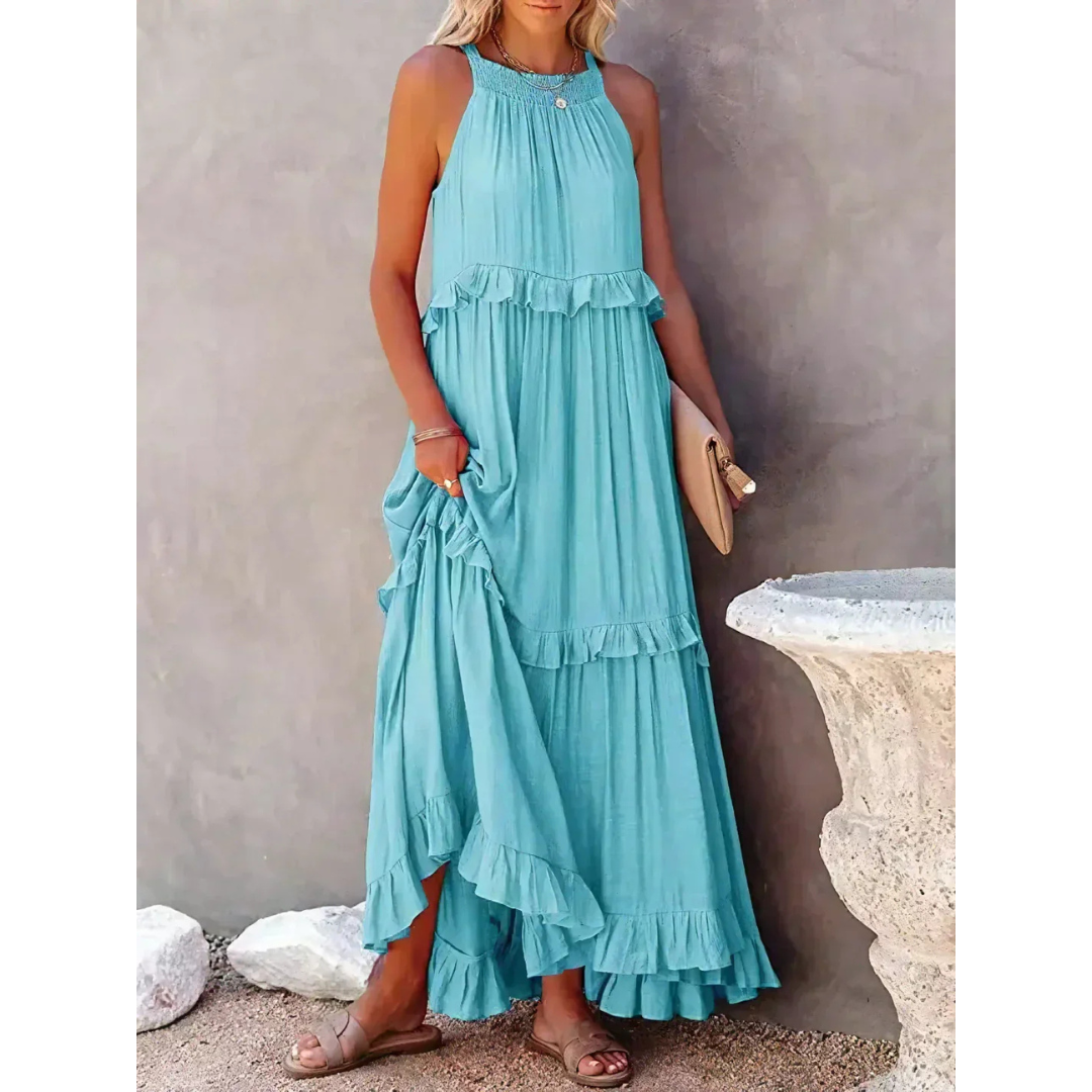 Levoire | Robe D'Invite De Mariage À Ourlet Volant Et Dos Nu - Maxi Bleu Ciel