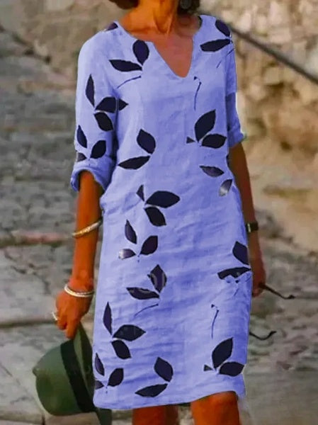 Levoire | Robe basique à demi-manches pour femmes avec imprimé floral Pourpre