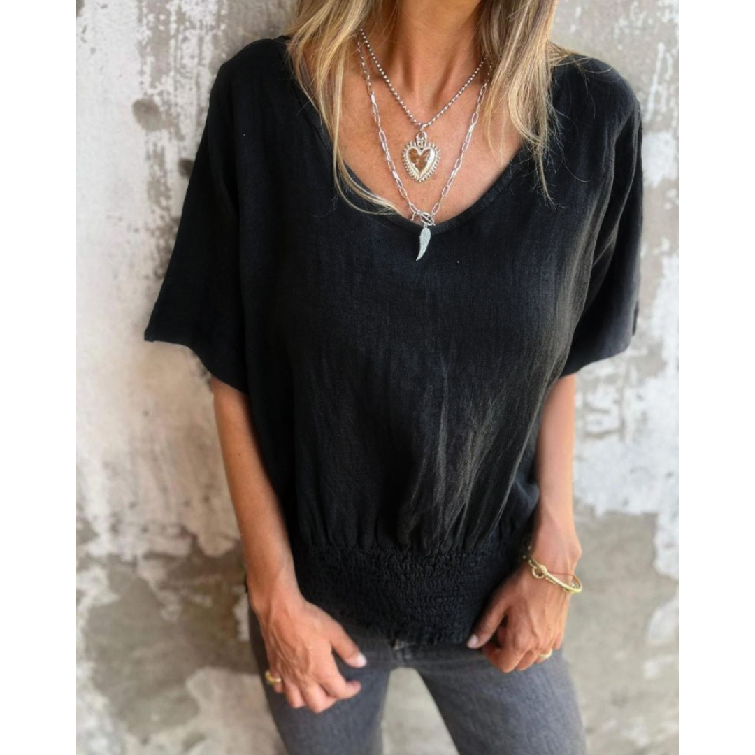Levoire | Haut Décontracté À Col En V Pour - Femmes - Manches Courtes Noir