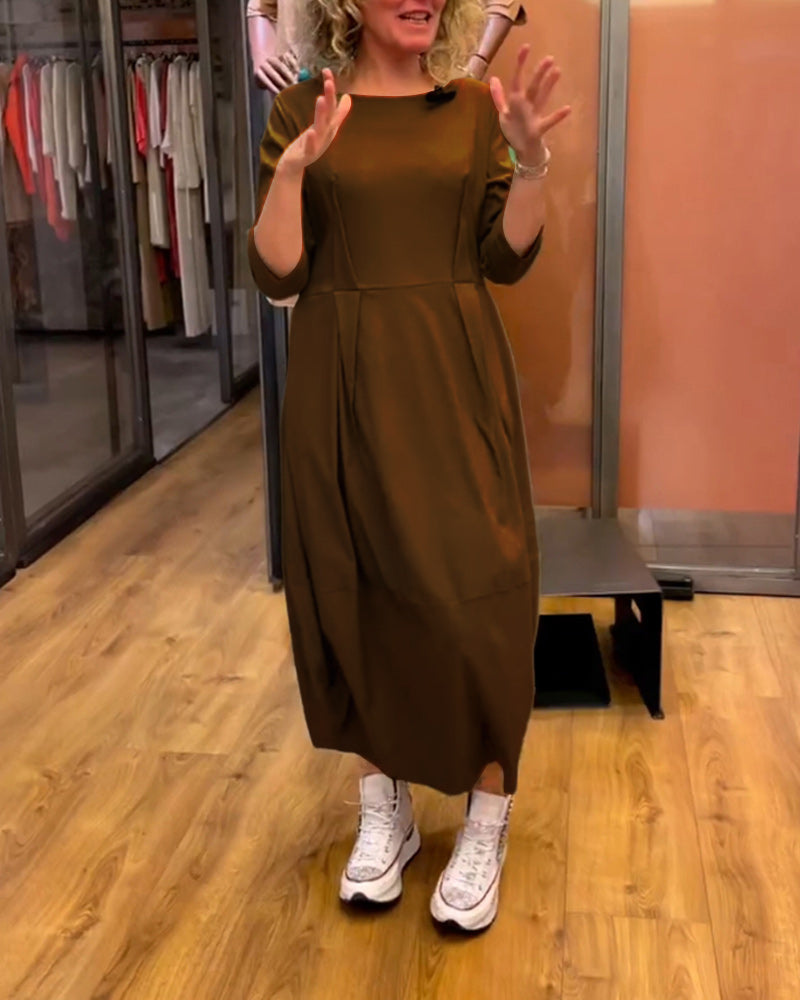 Levoire | Robe flatteuse pour femmes avec col rond élégante pour femmes Braun