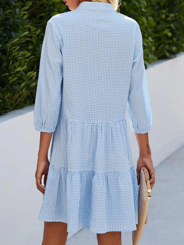 Levoire | Robe chemise décontractée en ligne A, boutonnée, à carreaux et à haut décolleté