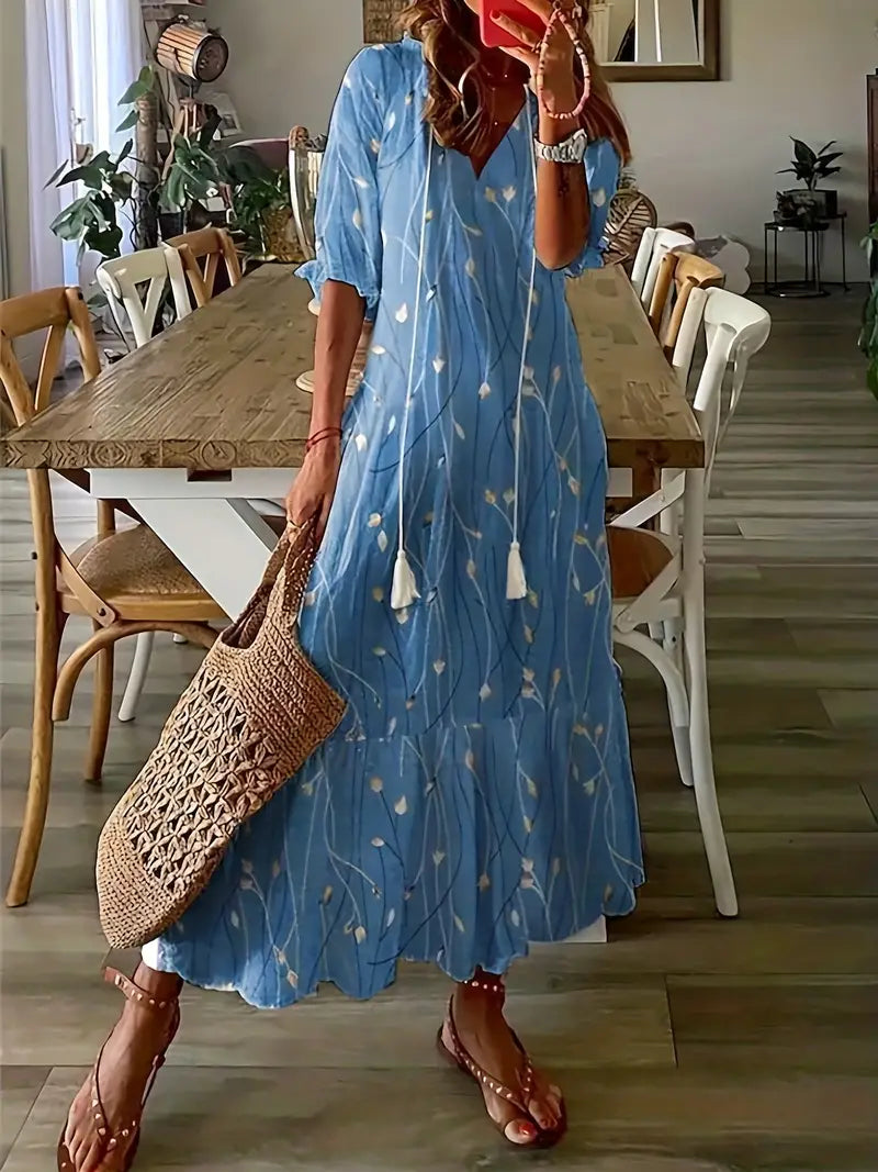 Levoire | Élégante Robe Avec Décolleté En V Bleu