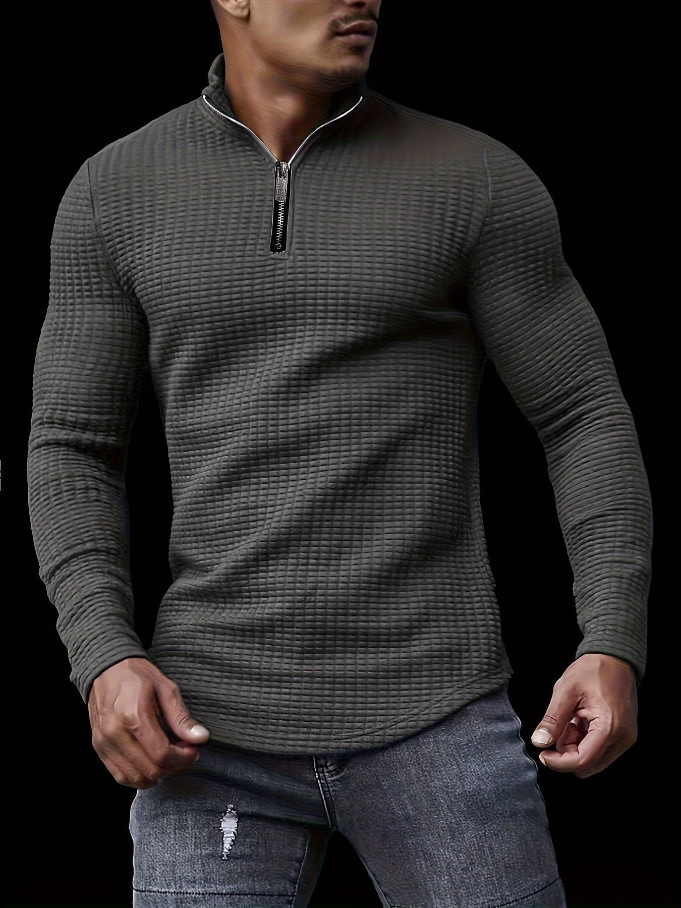 Levoire | Pull En Tricot Uni Willa Avec Col Pour Hommes Gris