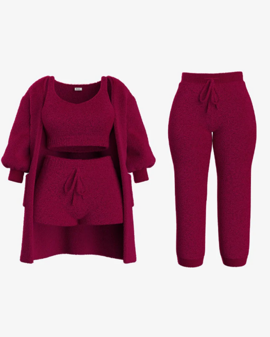 Levoire | Ensemble Confort Lux Gilet, Soutien-Gorge, Shorts, Pantalons Et Chaussettes Vin rouge