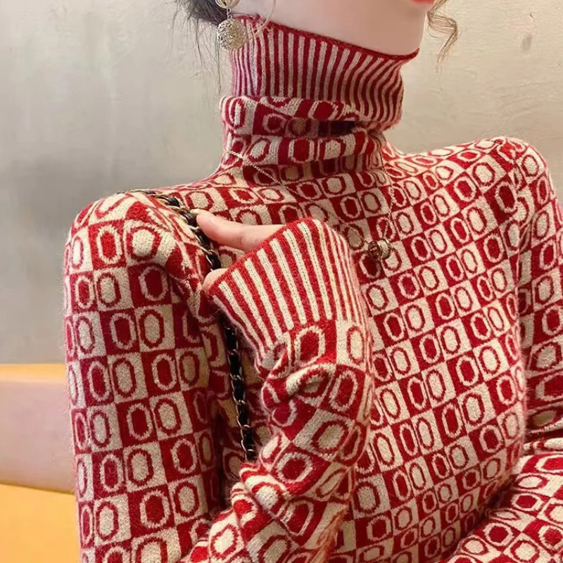 Levoire | Pull à col haut pour femmes Imprimé, Élégant et Doux Rot