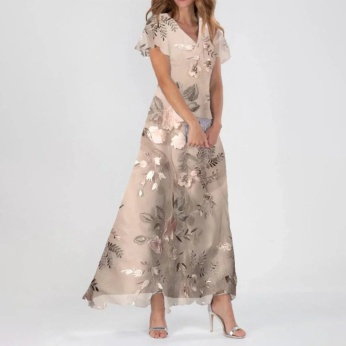 Levoire | Robe Maxi À Manches Courtes Au Design Floral 2XL