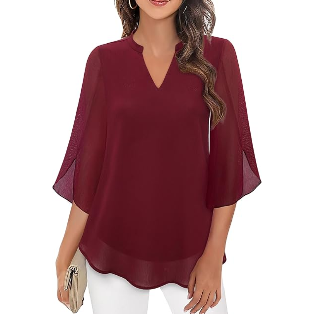 Levoire | Chemise Ample À Manches Fendues Pour - Femmes - Col En V Vin rouge