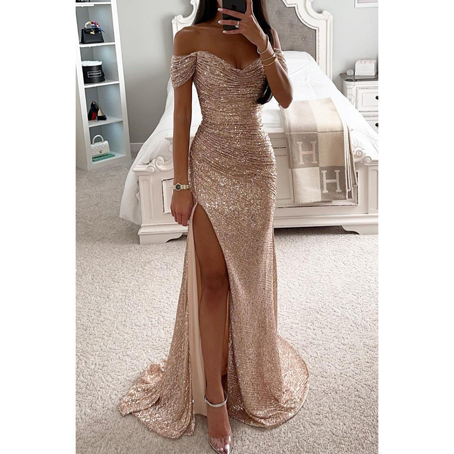 Levoire | Robe De Soire En Paillettes Avec Fente Champagne