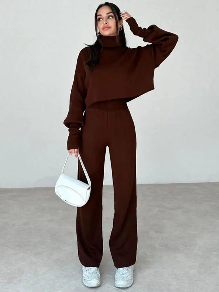 Levoire | Ensemble Deux Pièces Pull Col Roulé Femme Marron foncé