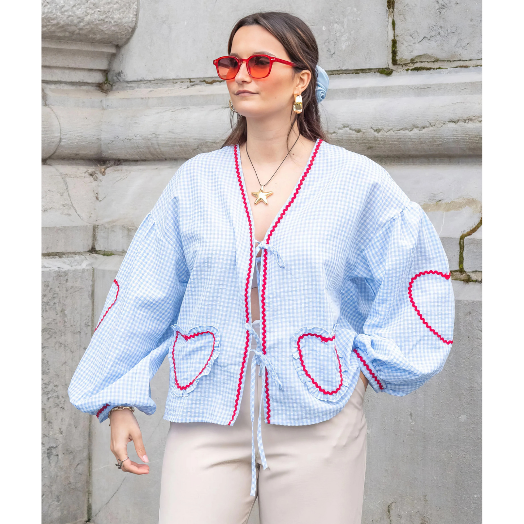 Levoire | Chemise Femme Avec Fermeture À Nœud - Poches En Forme De Cœur Bleu