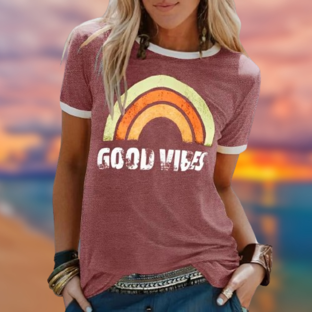 Levoire | T-Shirt femme "Good Vibes" Rosso Bordeaux