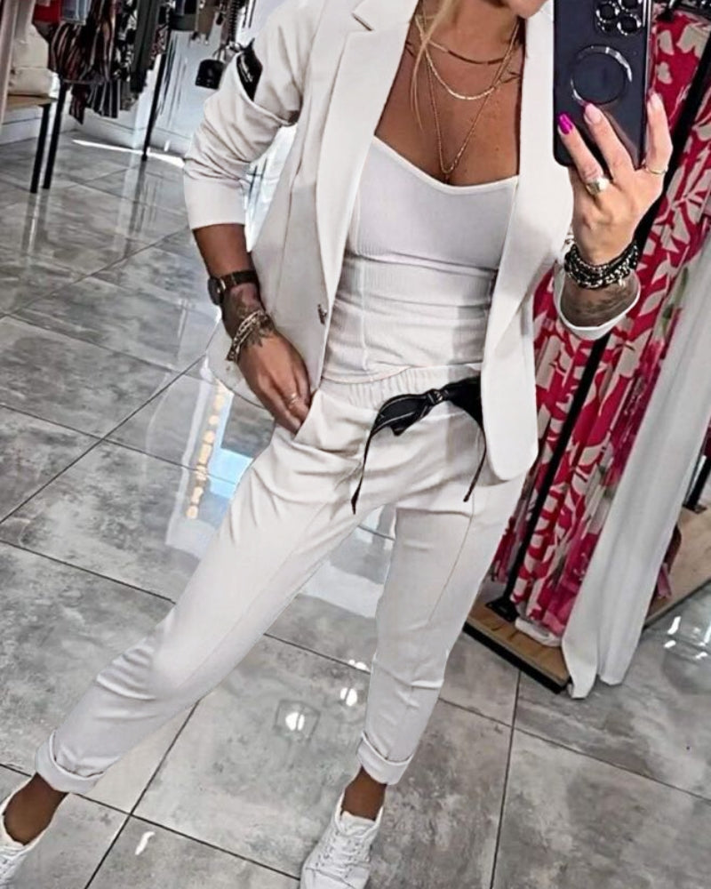 Levoire | Ensemble Élégant Top, Veste Et Pantalon Pour Un Look Raffiné Blanc