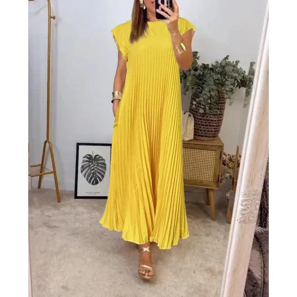 Levoire | Robe plissée pour femme, couleur unie Jaune