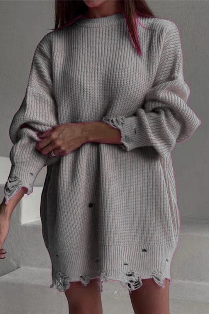 Levoire | Pull Avec Col Ronde Et Éléments Effilochés Gris