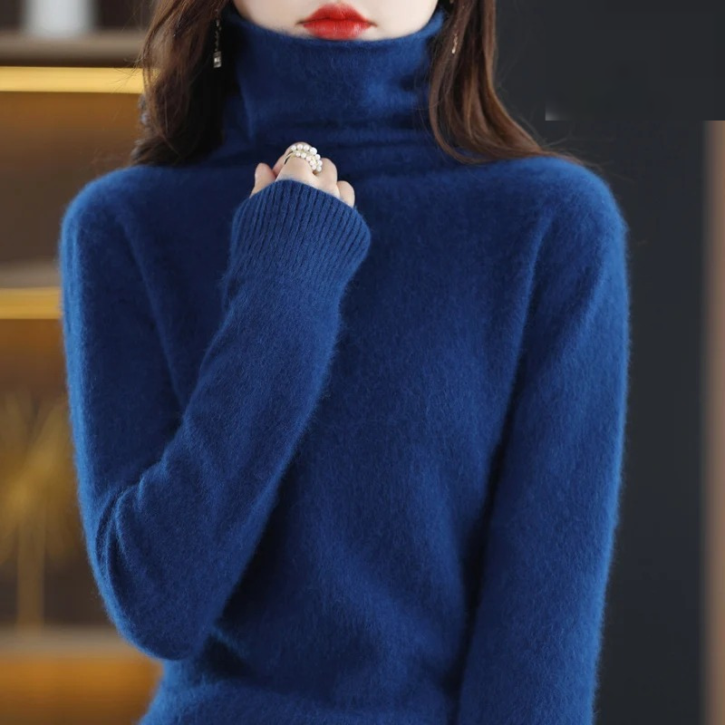 Levoire | Pull à col roulé en cachemire pour femmes Doux pull avec col haut, Design chaud et luxueux Bleu foncé