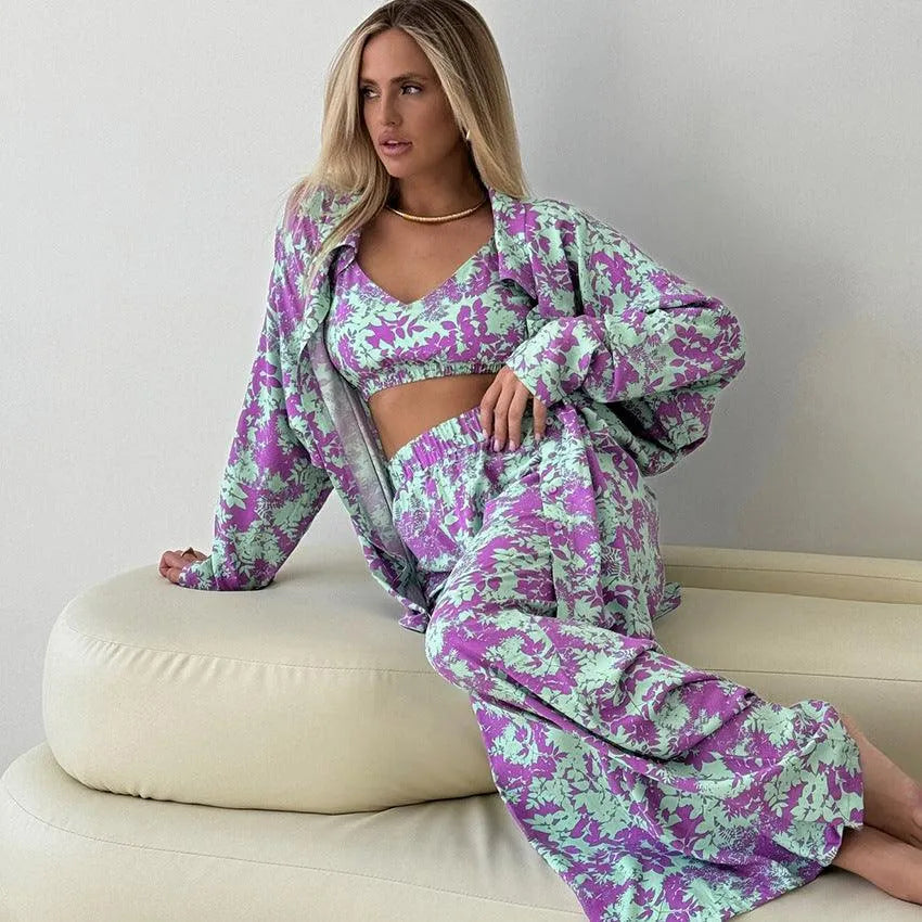 Levoire | Ensemble à trois pièces avec manches longues imprimées et pantalon